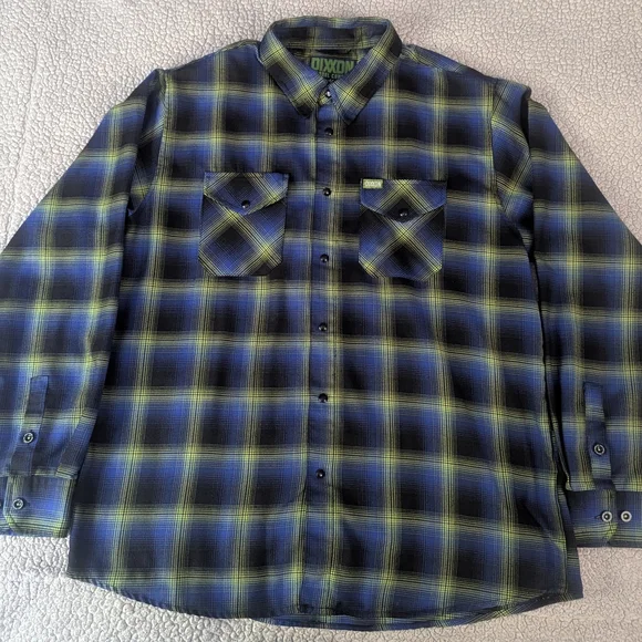 DIXXON The Gill-Man Men's XL Blue and Green Plaid Flannel Shirt - Picture 1 of 4